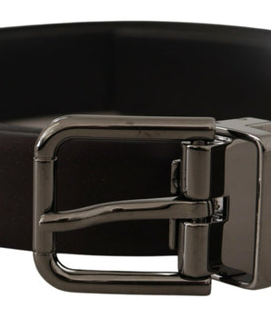 Dolce &amp; Gabbana Dark Purple Leather Box Borchia Metal Buckle Belt