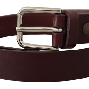 Dolce &amp; Gabbana Maroon Luxe Leather Belt with Metal Buckle