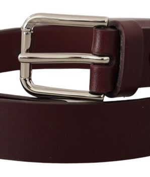 Dolce &amp; Gabbana Maroon Calf Leather Silver Tone Metal Buckle Belt