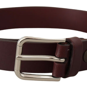 Dolce &amp; Gabbana Maroon Luxe Leather Belt with Metal Buckle