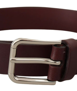 Dolce &amp; Gabbana Maroon Calf Leather Silver Tone Metal Buckle Belt