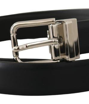 Dolce &amp; Gabbana Black Calf Leather Silver Metal Logo Buckle Belt