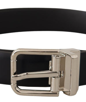Dolce &amp; Gabbana Black Calf Leather Silver Metal Logo Buckle Belt