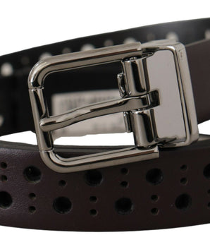 Dolce &amp; Gabbana Dark Purple Perforated Leather Metal Buckle Belt