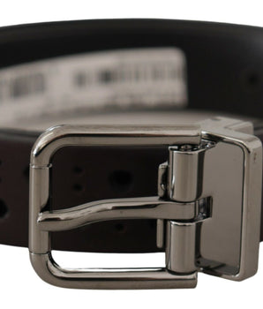Dolce &amp; Gabbana Dark Purple Perforated Leather Metal Buckle Belt