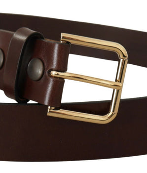 Dolce &amp; Gabbana Brown Polished Leather Gold Tone Metal Buckle Belt