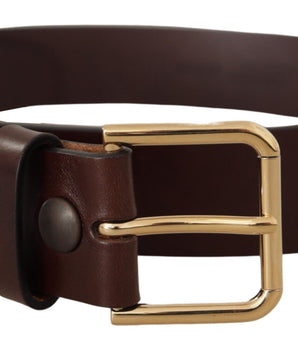 Dolce &amp; Gabbana Brown Polished Leather Gold Tone Metal Buckle Belt