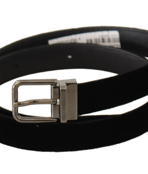 Dolce &amp; Gabbana Black Classic Velvet Logo Engraved Metal Buckle Belt