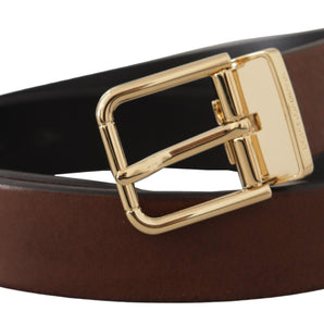 Dolce &amp; Gabbana Elegant Brown Leather Belt with Metal Buckle