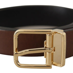 Dolce &amp; Gabbana Elegant Brown Leather Belt with Metal Buckle