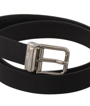 Dolce &amp; Gabbana Black Canvas Leather Silver Metal Buckle Belt