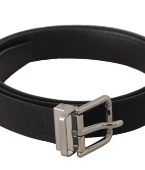 Dolce &amp; Gabbana Black Canvas Leather Silver Metal Buckle Belt