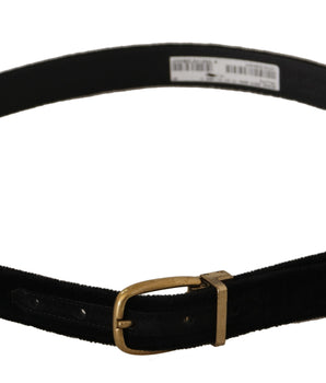 Dolce &amp; Gabbana Black Velvet Leather Gold Tone Metal Buckle Belt