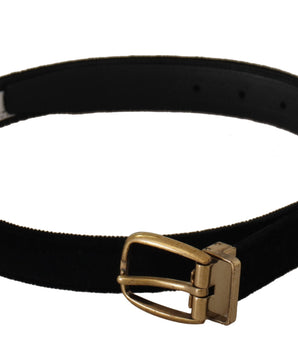 Dolce &amp; Gabbana Black Velvet Leather Gold Tone Metal Buckle Belt