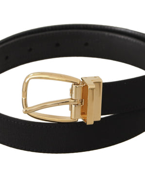 Dolce &amp; Gabbana Black Canvas Leather Gold Metal Buckle Belt