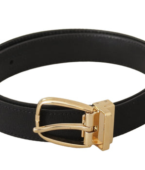 Dolce &amp; Gabbana Black Canvas Leather Gold Metal Buckle Belt