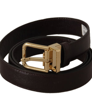 Dolce & Gabbana Brown Leather Gold Metal Buckle Belt