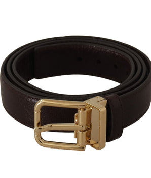 Dolce & Gabbana Brown Leather Gold Metal Buckle Belt