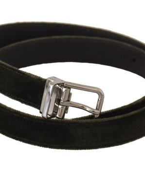 Dolce &amp; Gabbana Green Velvet Silver Tone Metal Buckle Belt
