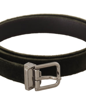 Dolce &amp; Gabbana Green Velvet Silver Tone Metal Buckle Belt