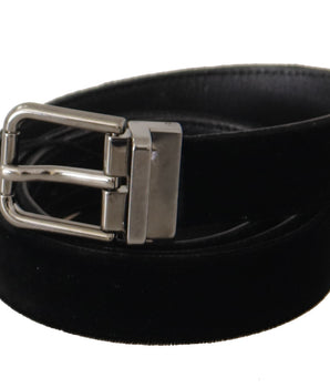 Dolce &amp; Gabbana Black Cotton Silver Tone Metal Buckle Belt
