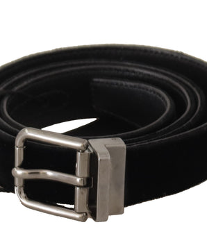Dolce &amp; Gabbana Black Cotton Silver Tone Metal Buckle Belt
