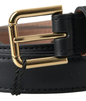 Dolce &amp; Gabbana Black Leather Belt with Gold Tone Metal Buckle