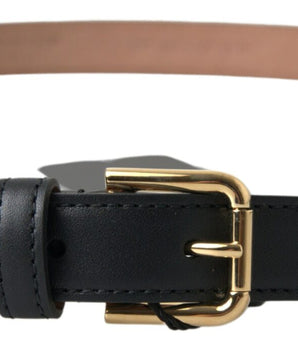 Dolce &amp; Gabbana Black Leather Belt with Gold Tone Metal Buckle