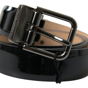 Dolce &amp; Gabbana Elegant Black Leather Belt with Metal Buckle