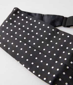 Dolce &amp; Gabbana Black Silk Polka Waist Tuxedo Belt Cummerbund