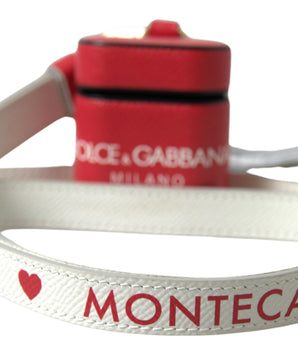 Dolce &amp; Gabbana Red Leather Gold Tone Metal Logo Print Airpods Case