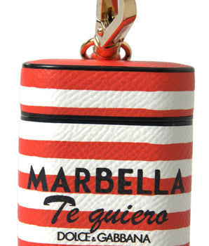 Dolce &amp; Gabbana Orange Stripe Dauphine Leather Logo Strap Airpod Case