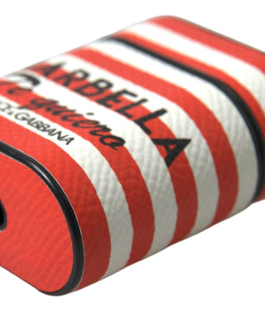 Dolce &amp; Gabbana Orange Stripe Dauphine Leather Logo Strap Airpod Case