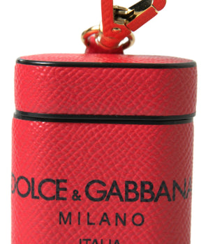 Dolce &amp; Gabbana Red Black Calf Leather Logo Print Strap Airpods Case