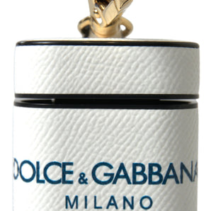 Dolce &amp; Gabbana Elegant Leather Airpods Case in White &amp; Blue