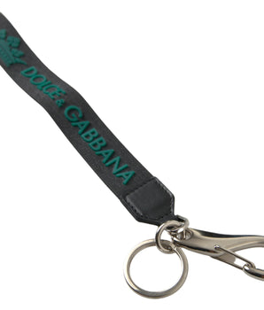 Dolce &amp; Gabbana Black DG Logo Rubber Silver Tone Metal Keychain