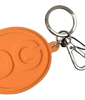 Dolce &amp; Gabbana Orange Rubber DG Logo Gold Brass Metal Keychain