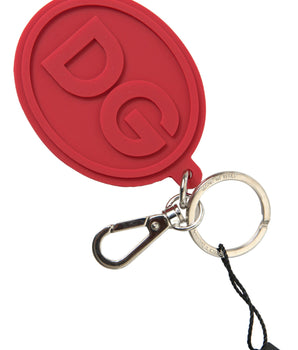 Dolce &amp; Gabbana Red Rubber DG Logo Silver Brass Metal Keyring Keychain