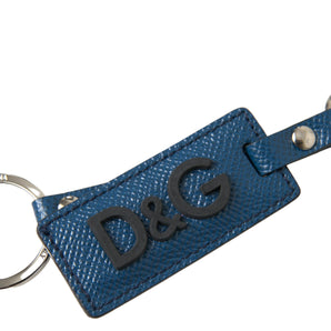 Dolce &amp; Gabbana Elegant Blue Leather Keychain with Silver Accents