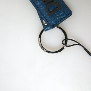 Dolce &amp; Gabbana Elegant Blue Leather Keychain with Silver Accents