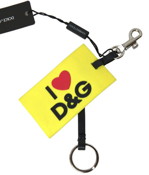Dolce &amp; Gabbana Yellow Silicone DG Logo Gold Brass Keyring Keychain