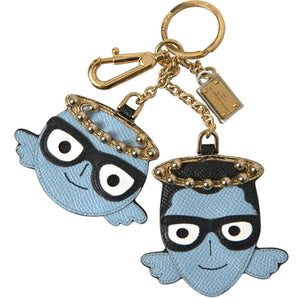 Dolce &amp; Gabbana Chic Blue Leather Keychain with Gold Accents