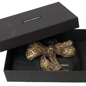 Dolce &amp; Gabbana Gold Crystal Embellished Silk Bowtie