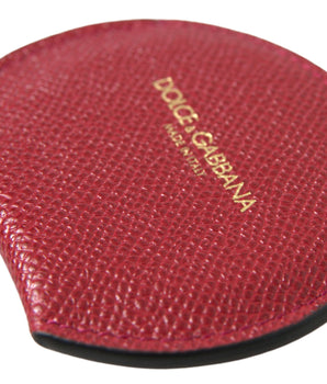 Dolce &amp; Gabbana Red Calfskin Leather Round Hand Mirror Holder