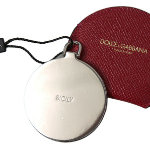 Dolce &amp; Gabbana Chic Red Leather Hand Mirror Holder