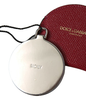 Dolce &amp; Gabbana Red Calfskin Leather Round Hand Mirror Holder