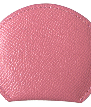 Dolce &amp; Gabbana Pink Calfskin Leather Round Logo Print Hand Mirror Holder