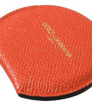 Dolce &amp; Gabbana Orange Calfskin Leather Round Logo Hand Mirror Holder