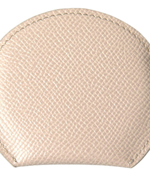 Dolce &amp; Gabbana Beige Calfskin Leather Round Logo Hand Mirror Holder