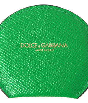 Dolce &amp; Gabbana Green Calfskin Leather Round Logo Hand Mirror Holder